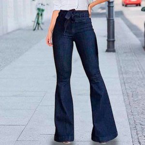 NANY JEANS Bell Bottom Jeans for Women Micro-Elastic Lace-up High Waisted